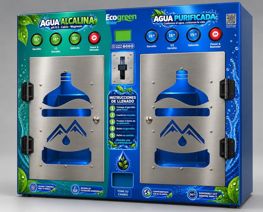 Ventana Dual Monedas · Llenado con agua alcalina
